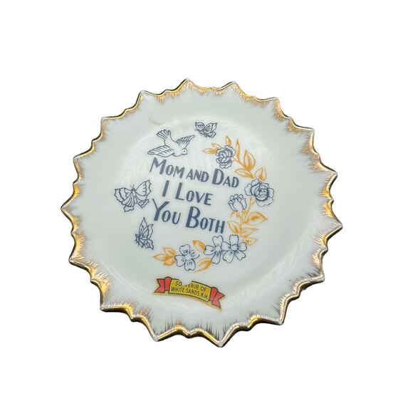 Mom & Dad I Love You Both Mini China Plate White Sands New Mexico Made in Japan - Picture 1 of 5